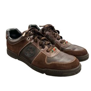 GUCCI Men's Brown Leather Logo Sneakers 10.5